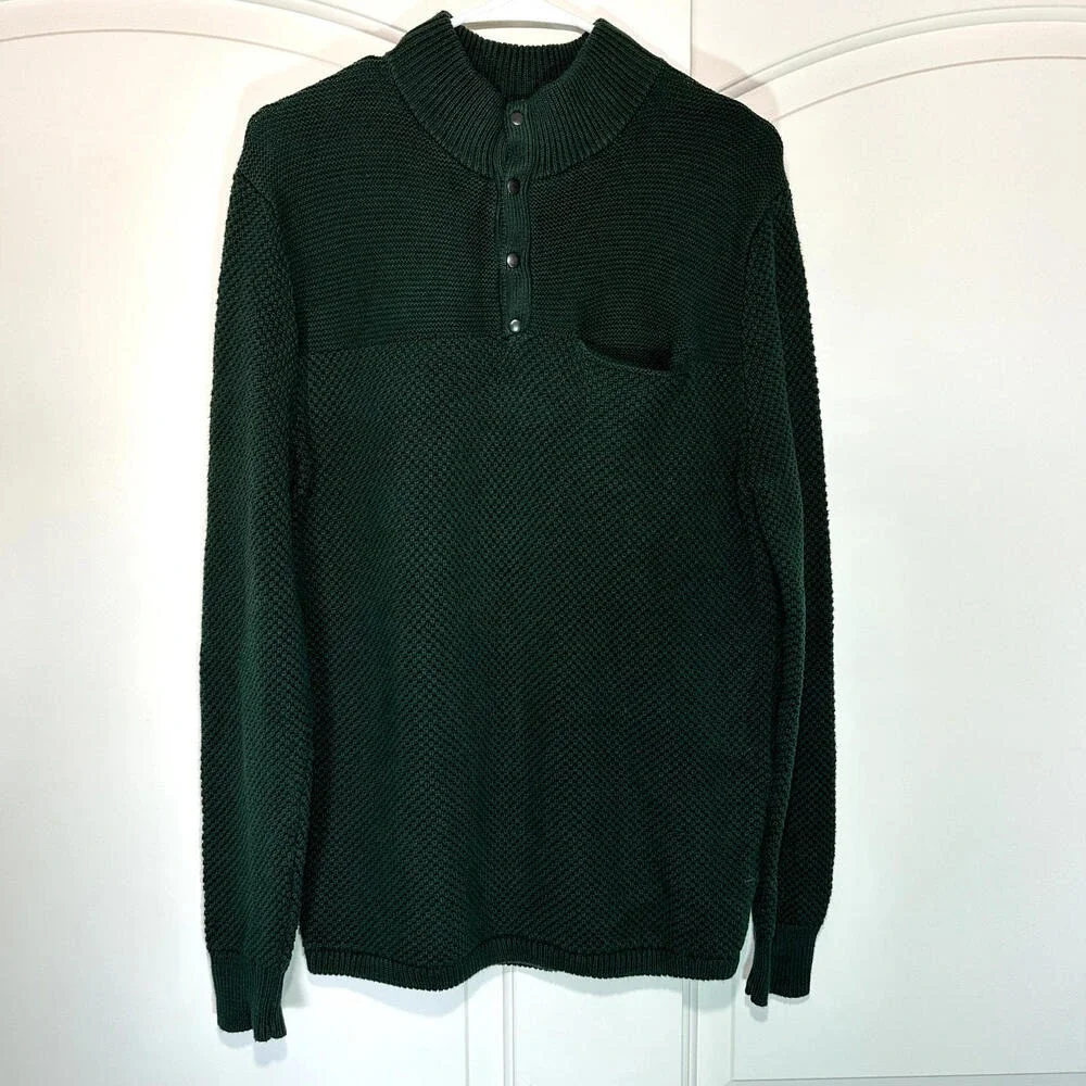 J.Crew Men's Textured‎ Cotton Henley Sweater Green Preppy Heritage Knit M